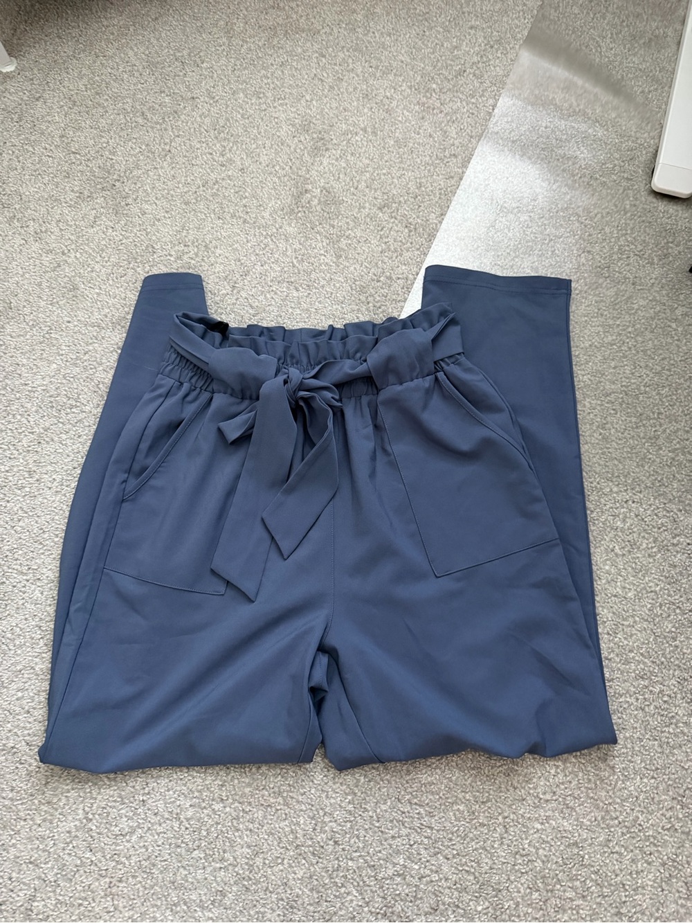 Grace Karin Navy Paperbag Waist Tie Trousers